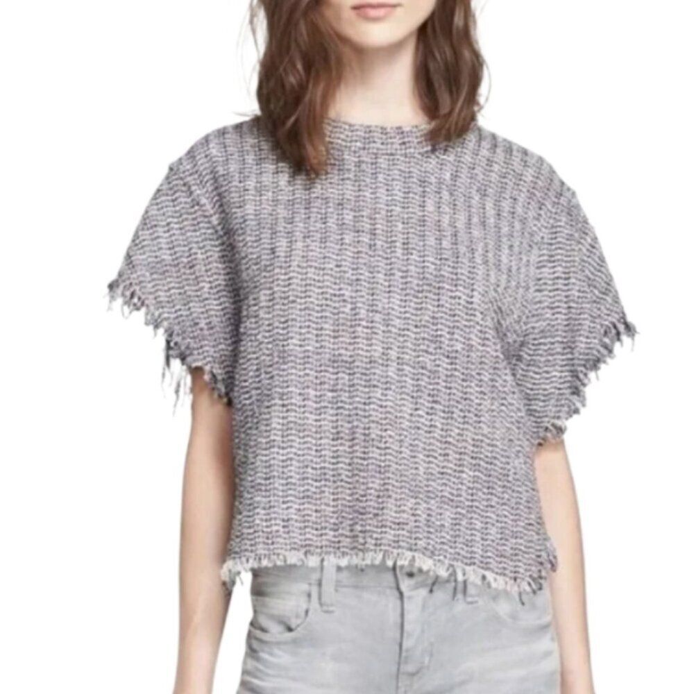 IRO tweed fringe short-sleeved boxy top size 34 2 XS